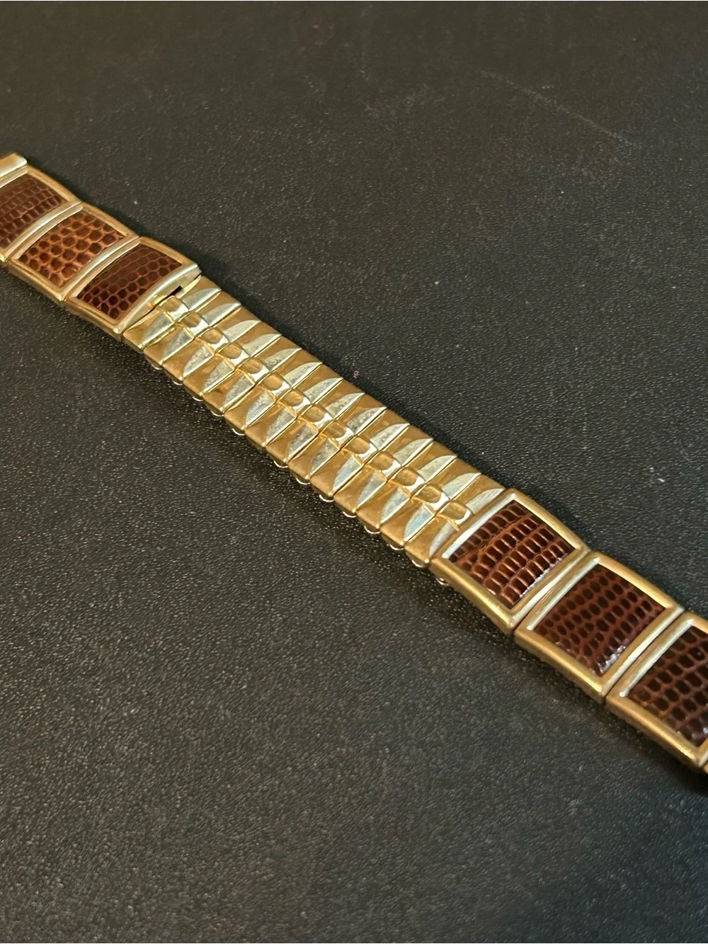 Men's Estate 40s 16mm Stone Wall 1/20 10kt Gold Filled Watch Band Lizard Leather